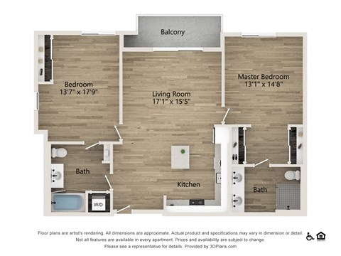 Floor plan for 2 beds, 2 baths, 1317 sqft